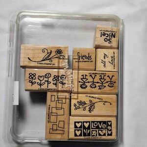 Vintage Stampin Up Smorgasborders Wood Mount Stamps Set 9 Retired 2004